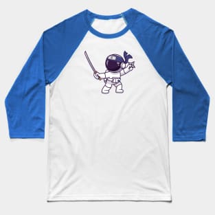 Cute Astronaut Ninja Holding Sword And Shuriken Cartoon Baseball T-Shirt